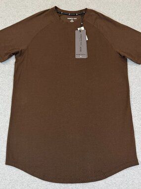 Kenneth Cole Active Men's Tech T-Shirt S Espresso Curved Hem Cotton Stretch NWT